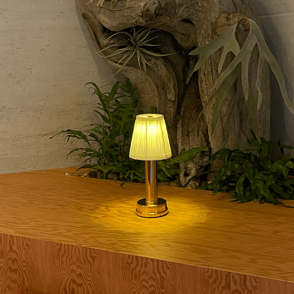 Cordless Fabric Shade Table Lamp – Minimalist – Aluminium & Fabric