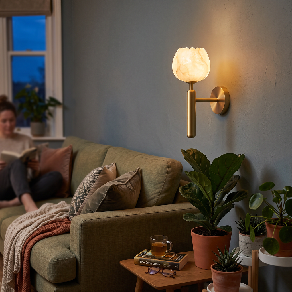Alabaster Flower Wall Light in living room - Valentina