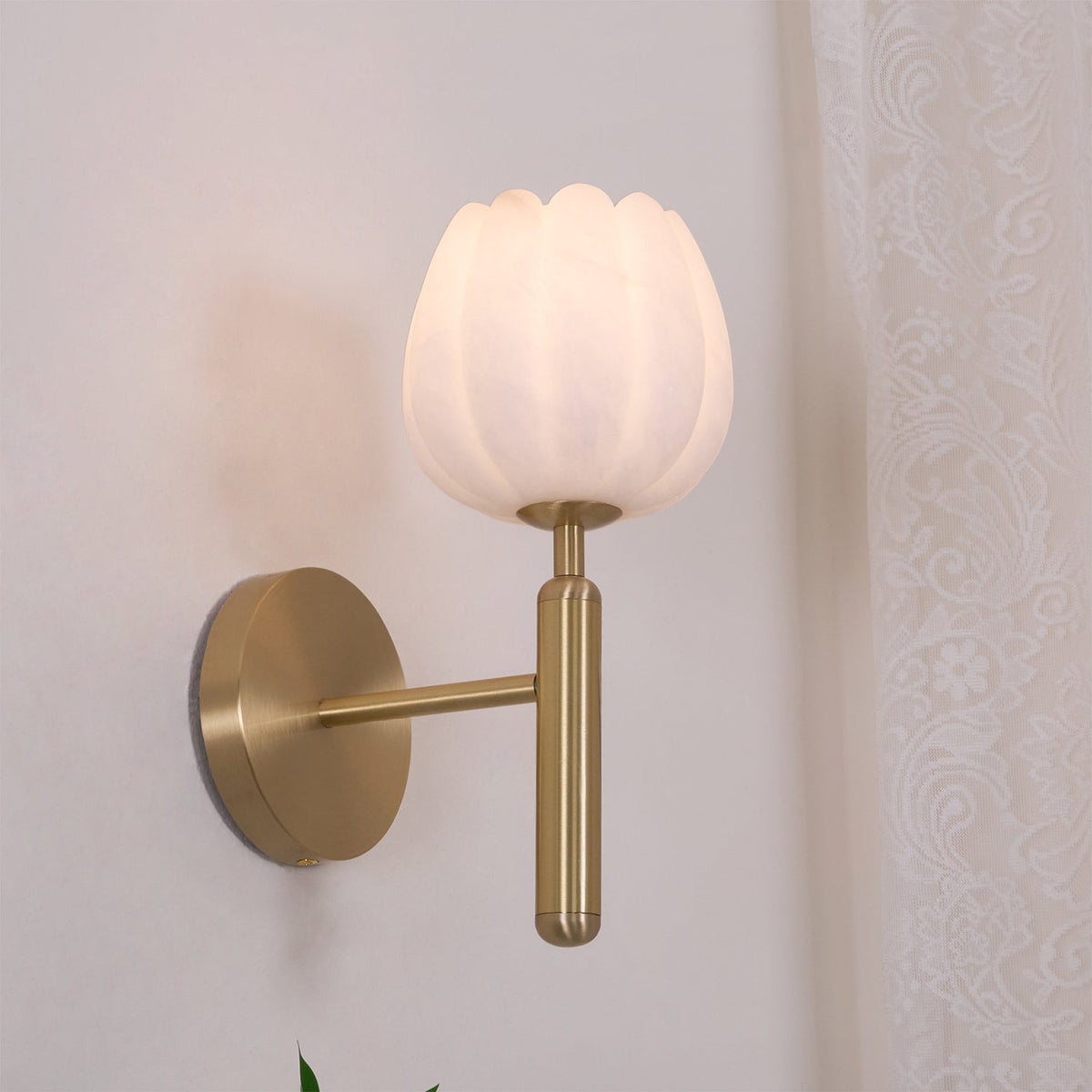 Alabaster Flower Wall Light – Contemporary – Alabaster & Brass