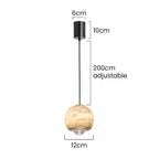 Minimalist alabaster mini pendant light with a black frame, 12cm stone shade, and 200cm adjustable cord dimensions.