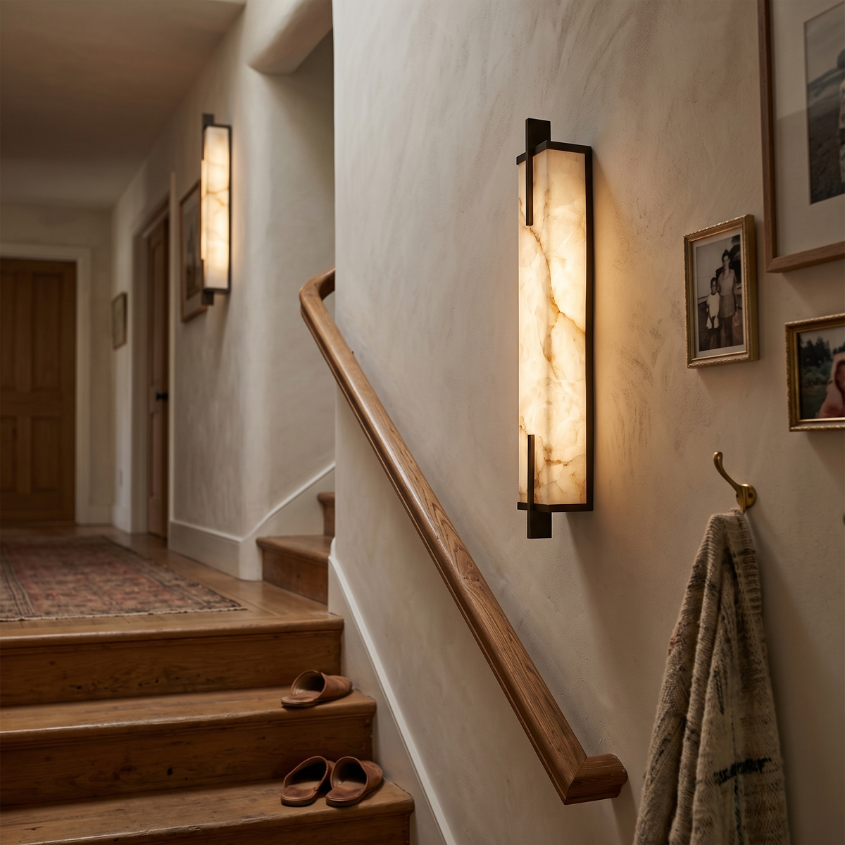Alabaster Wall Light Vertical on staircase wall - Zenith
