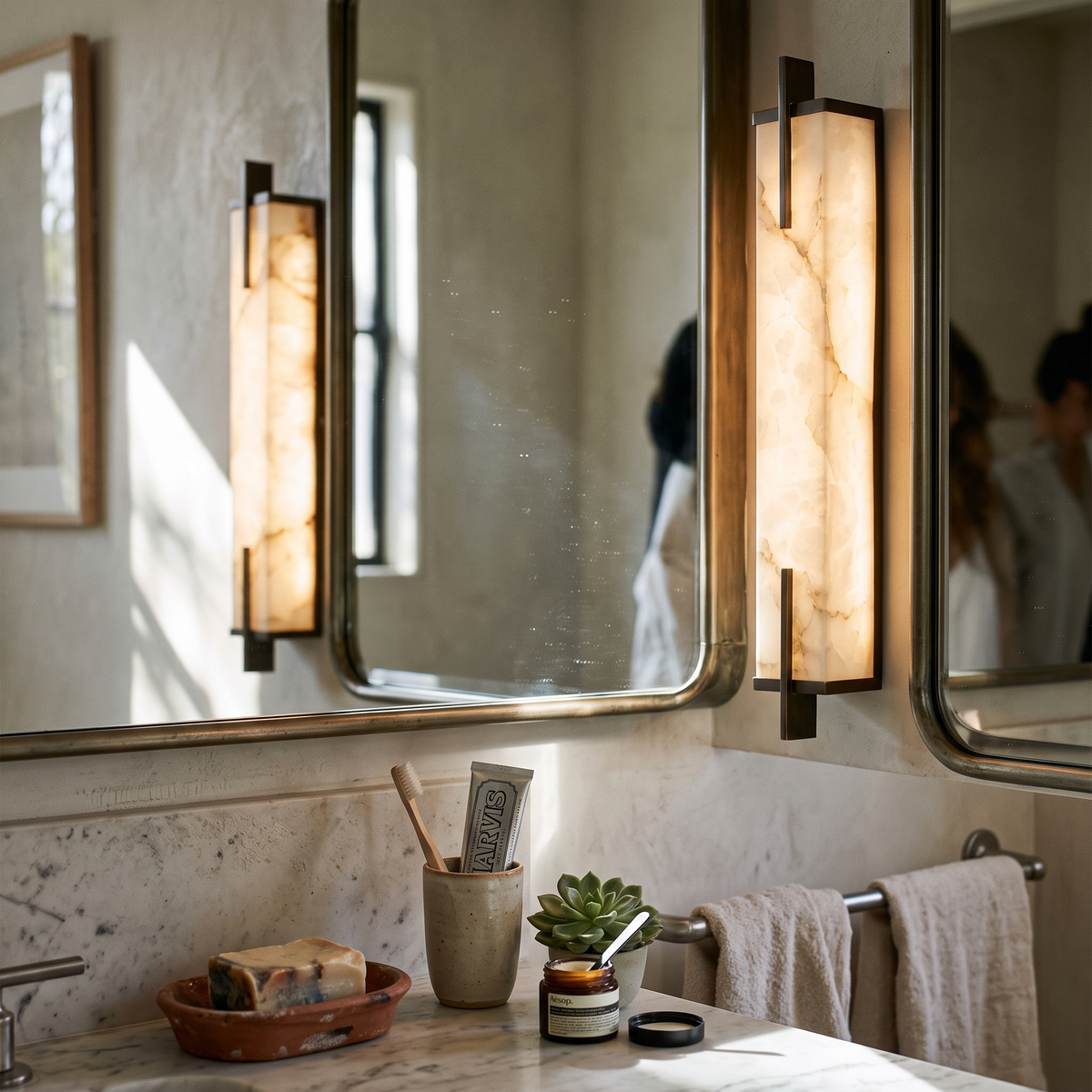 Alabaster Wall Light Vertical pair styled in interior - Zenith
