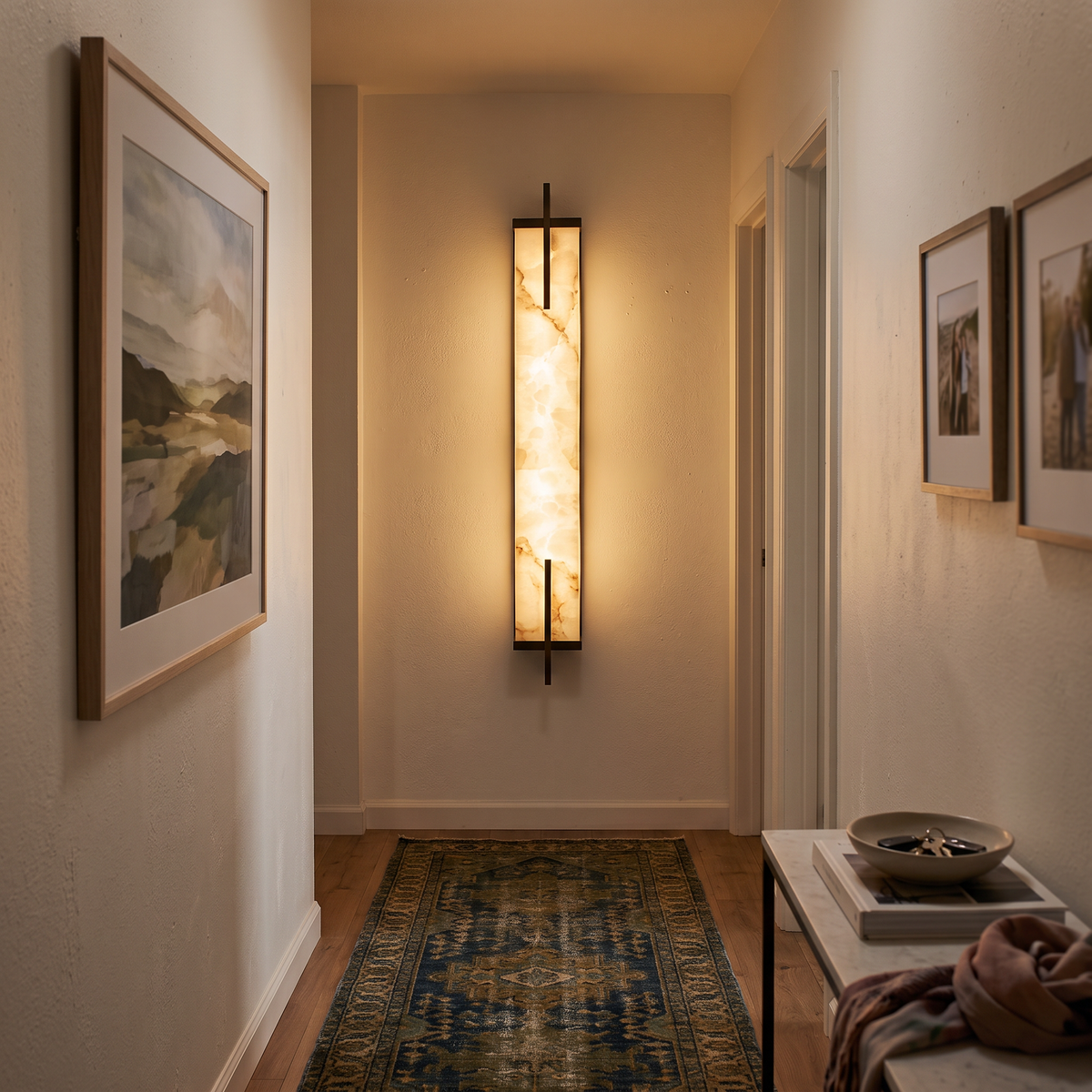 Alabaster Wall Light Vertical in hallway - Zenith
