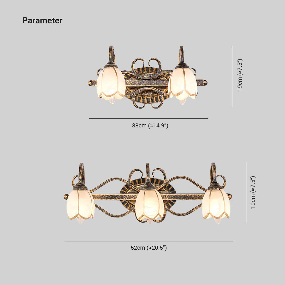 Antique Brass Finish Vanity Wall Light – E14 – Vintage – Metal & Glass
