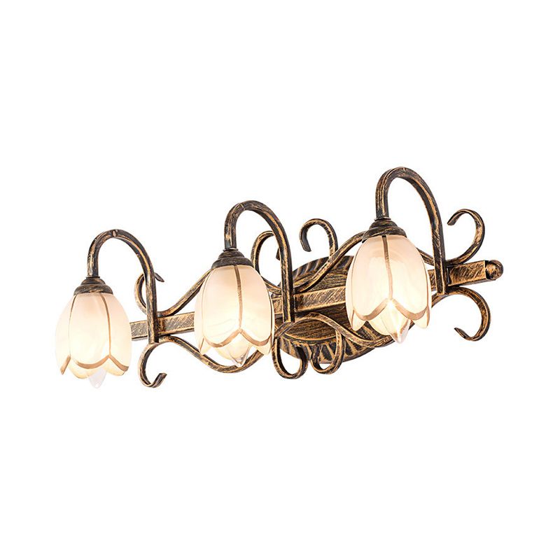Antique Brass Finish Vanity Wall Light – E14 – Vintage – Metal & Glass