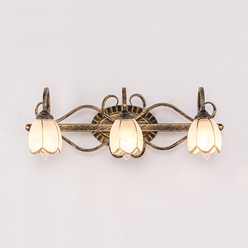 Antique Brass Finish Vanity Wall Light – E14 – Vintage – Metal & Glass