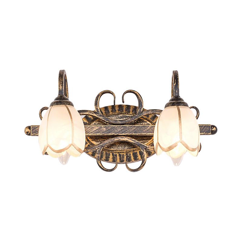 Antique Brass Finish Vanity Wall Light – E14 – Vintage – Metal & Glass