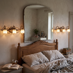 Antique Brass Vanity Wall Light pair styled in interior - Arisha