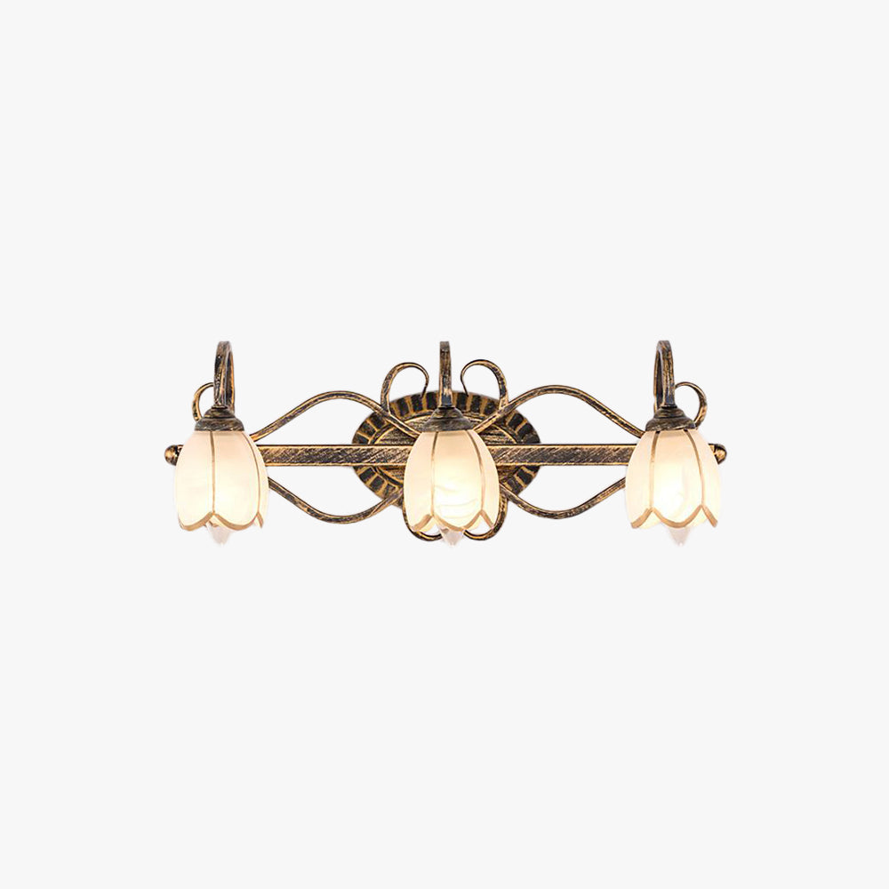 Antique Brass Finish Vanity Wall Light – E14 – Vintage – Metal & Glass