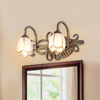 Antique Brass Finish Vanity Wall Light – E14 – Vintage – Metal & Glass