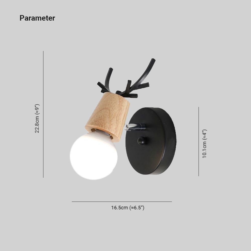 Antler Wall Light – E27 – Rustic – Wood & Glass – Black/White