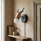 Antler Wall Light Wood and Glass detail in daylight - Muto