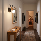 Antler Wall Light Wood and Glass in hallway - Muto
