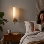 Art Deco Alabaster Wall Light in bedroom above bedside table - Kristy