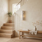 Bark Texture LED Wall Light – Model B in a staircase landing with limewashed walls