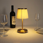 Cordless Fabric Shade Table Lamp – Minimalist – Iron & Fabric – Gold