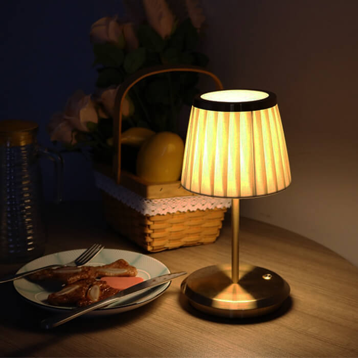 Cordless Fabric Shade Table Lamp – Minimalist – Iron & Fabric – Gold