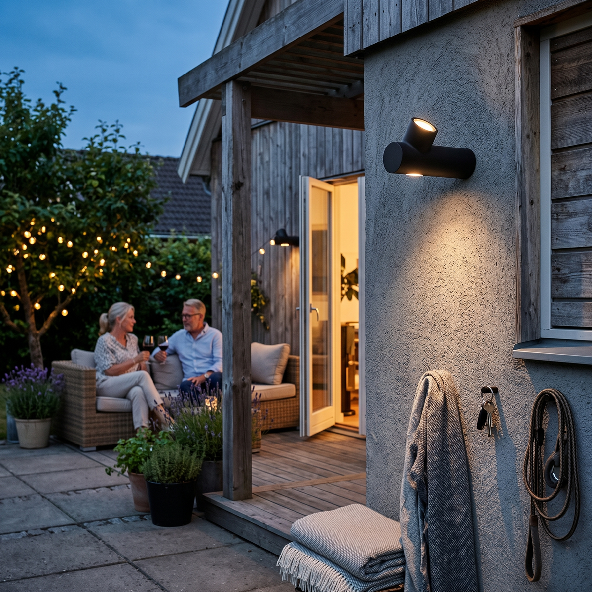 Outdoor Wall Light LED Waterproof on terrace at blue hour - Ray