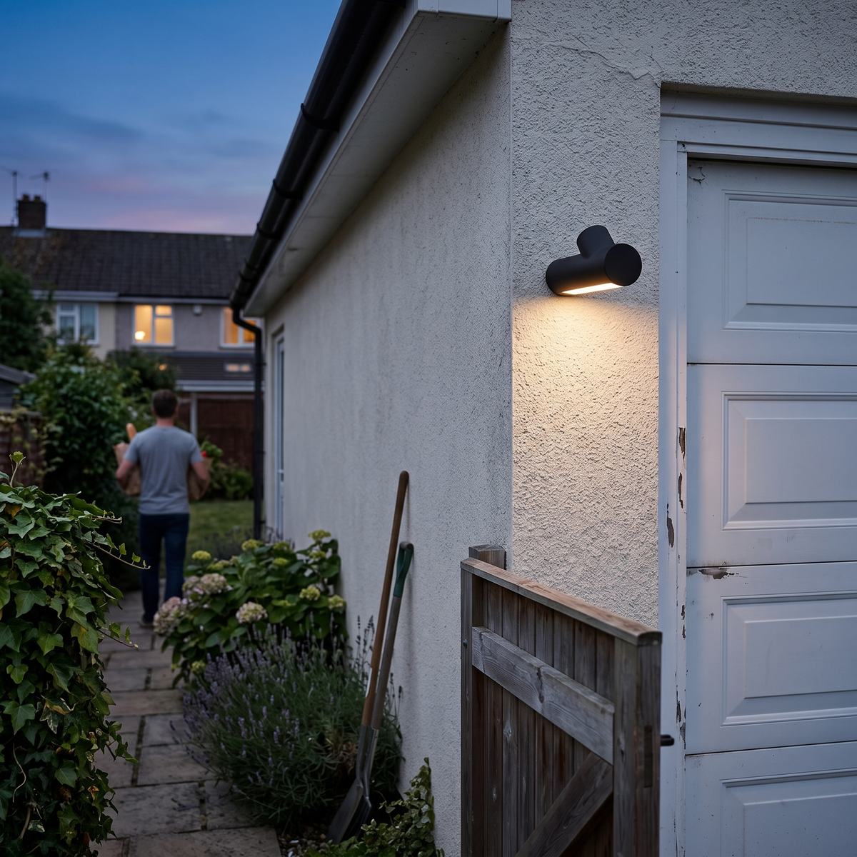 Outdoor Wall Light LED Waterproof by side path at twilight - Ray