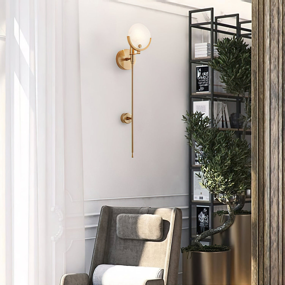 Brass Alabaster Wall Light – E14 – Modern – Alabaster & Brass – Brass
