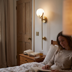 Brass Alabaster Wall Light in bedroom above bedside table - Kristy