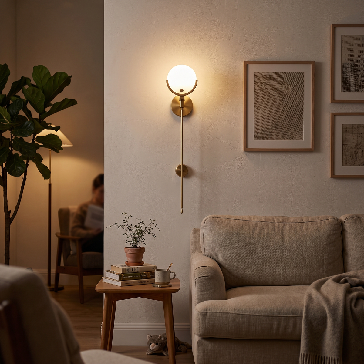 Brass Alabaster Wall Light in living room - Kristy