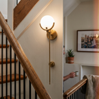 Brass Alabaster Wall Light on staircase wall - Kristy
