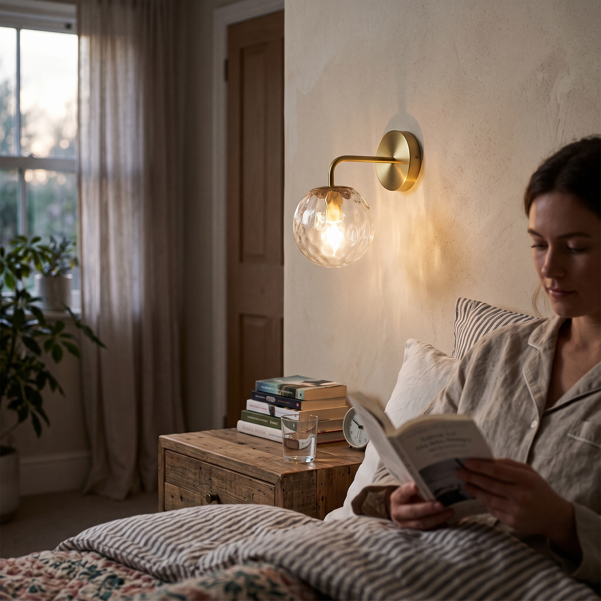 Bubble Glass Wall Light Vintage in bedroom above bedside table - Valentina