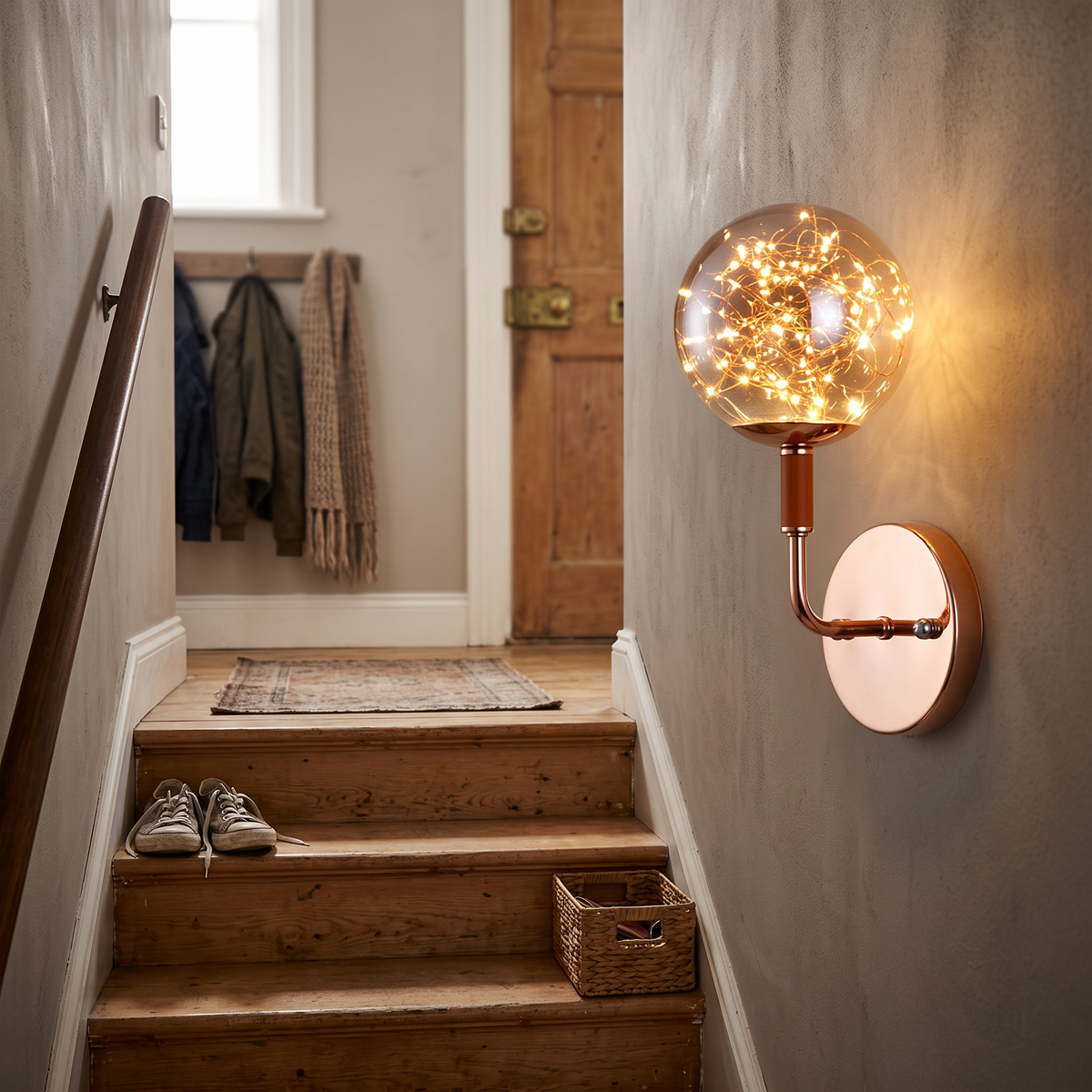 Art Deco Bubble Glass Wall Light on staircase wall - Valentina