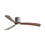Scandinavian ceiling fan with three dark wood blades, grey motor housing, and an integrated LED light.