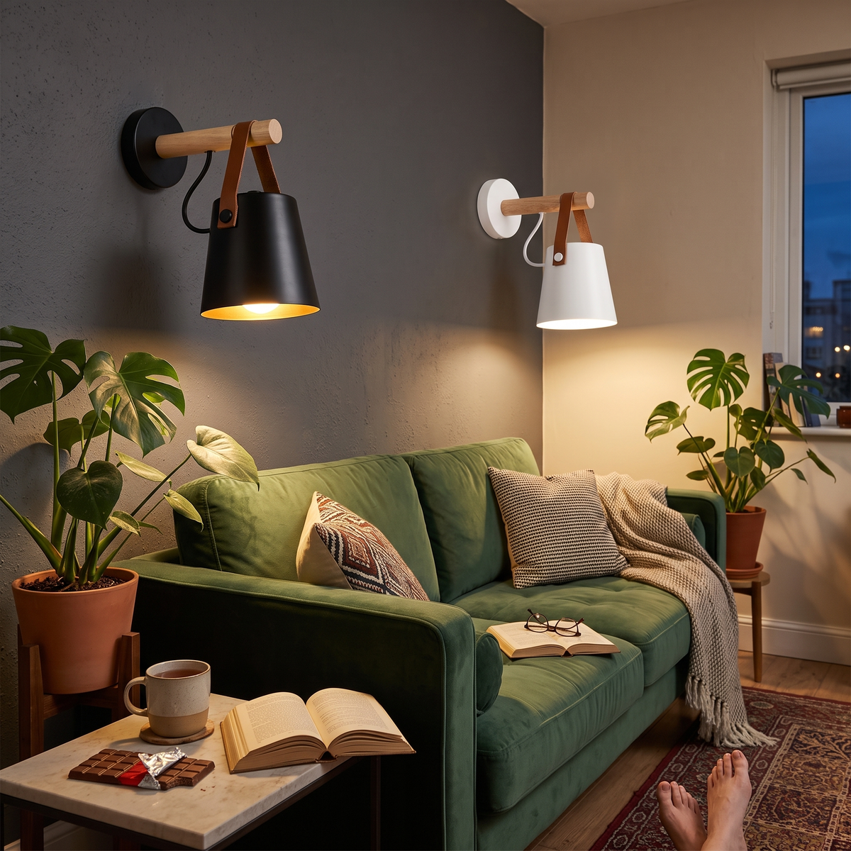 Cone Wall Light with Wood in living room - Alessio