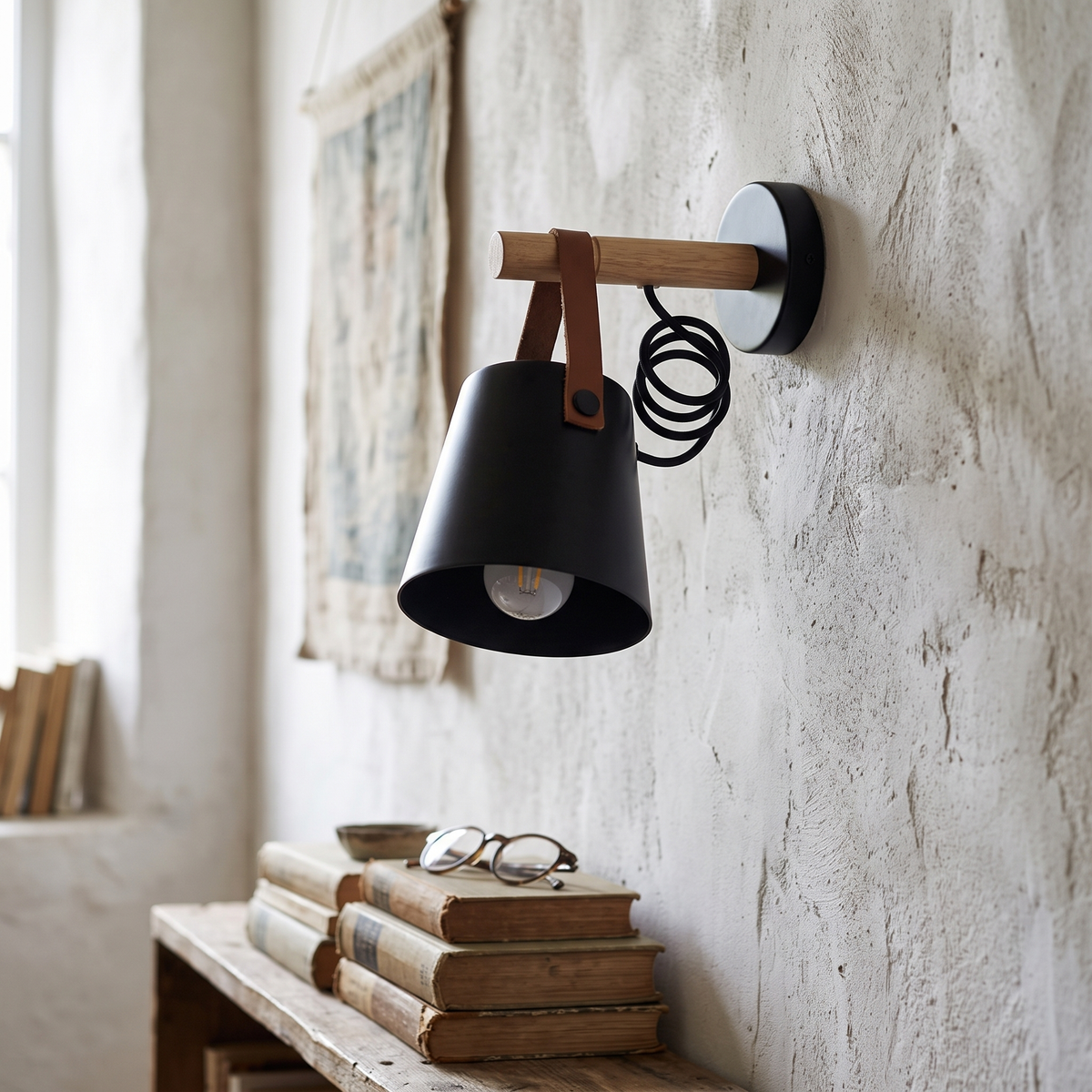 Cone Wall Light with Wood detail in daylight - Alessio