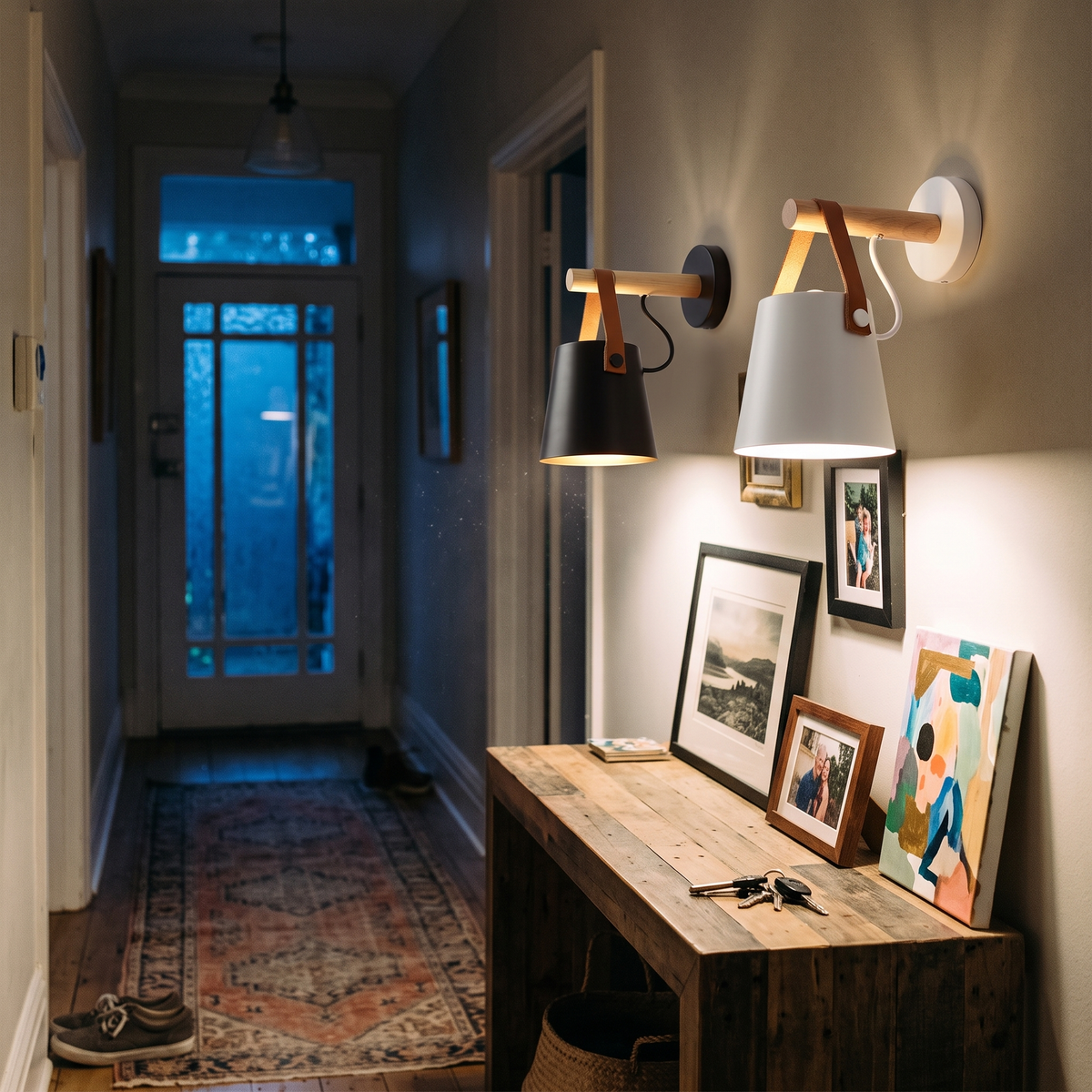 Cone Wall Light with Wood in hallway - Alessio