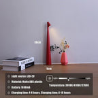 Slim red cordless LED table lamp with a minimalist 33cm design and touch-dimming features on a wooden surface.