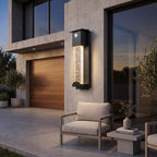 Crystal Effect Outdoor Wall Light – SENSOR in a garage/driveway facade of a modern villa at dusk