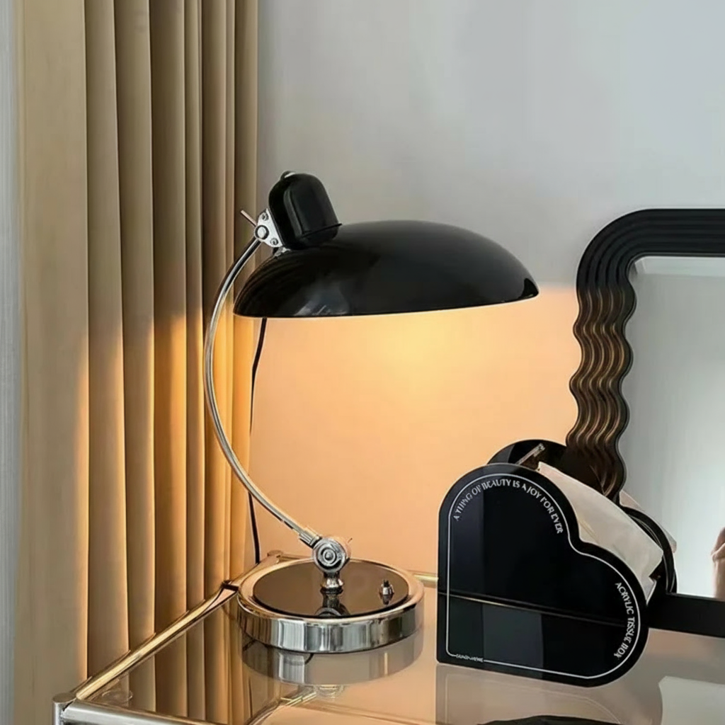 Curved Arc Table Lamp – E27 – Scandinavian – Iron & Chrome
