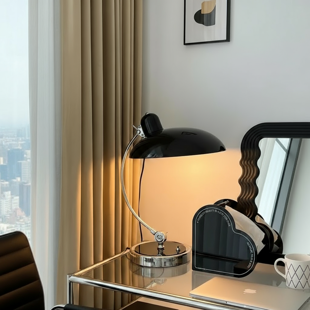 Curved Arc Table Lamp – E27 – Scandinavian – Iron & Chrome