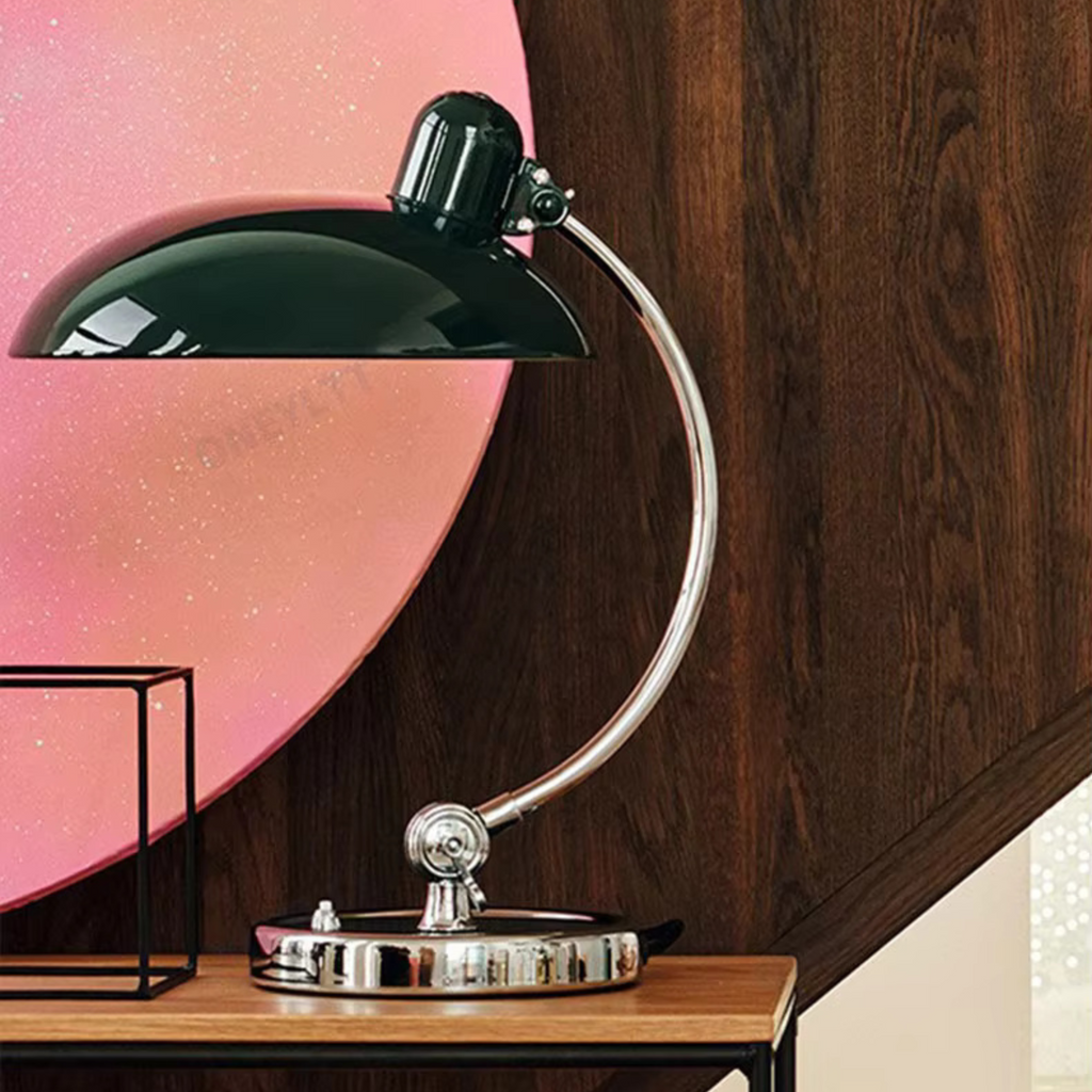 Curved Arc Table Lamp – E27 – Scandinavian – Iron & Chrome