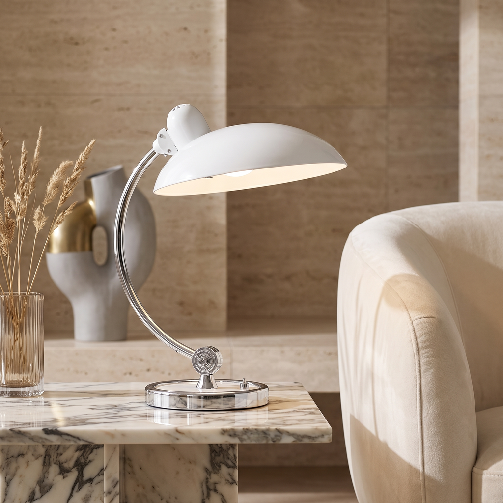 Curved Arc Table Lamp – E27 – Scandinavian – Iron & Chrome