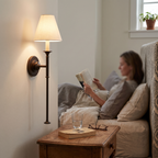 Fabric Cone Wall Light Classic in bedroom above bedside table - Vivienne