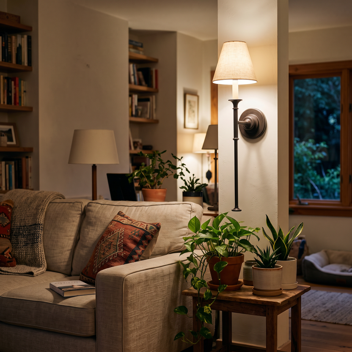Fabric Cone Wall Light Classic in living room - Vivienne