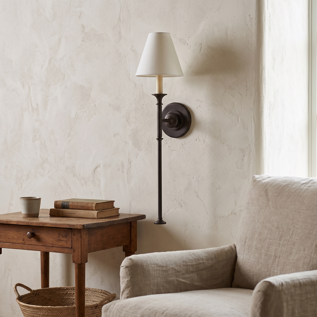 Fabric Cone Wall Light Classic detail in daylight - Vivienne
