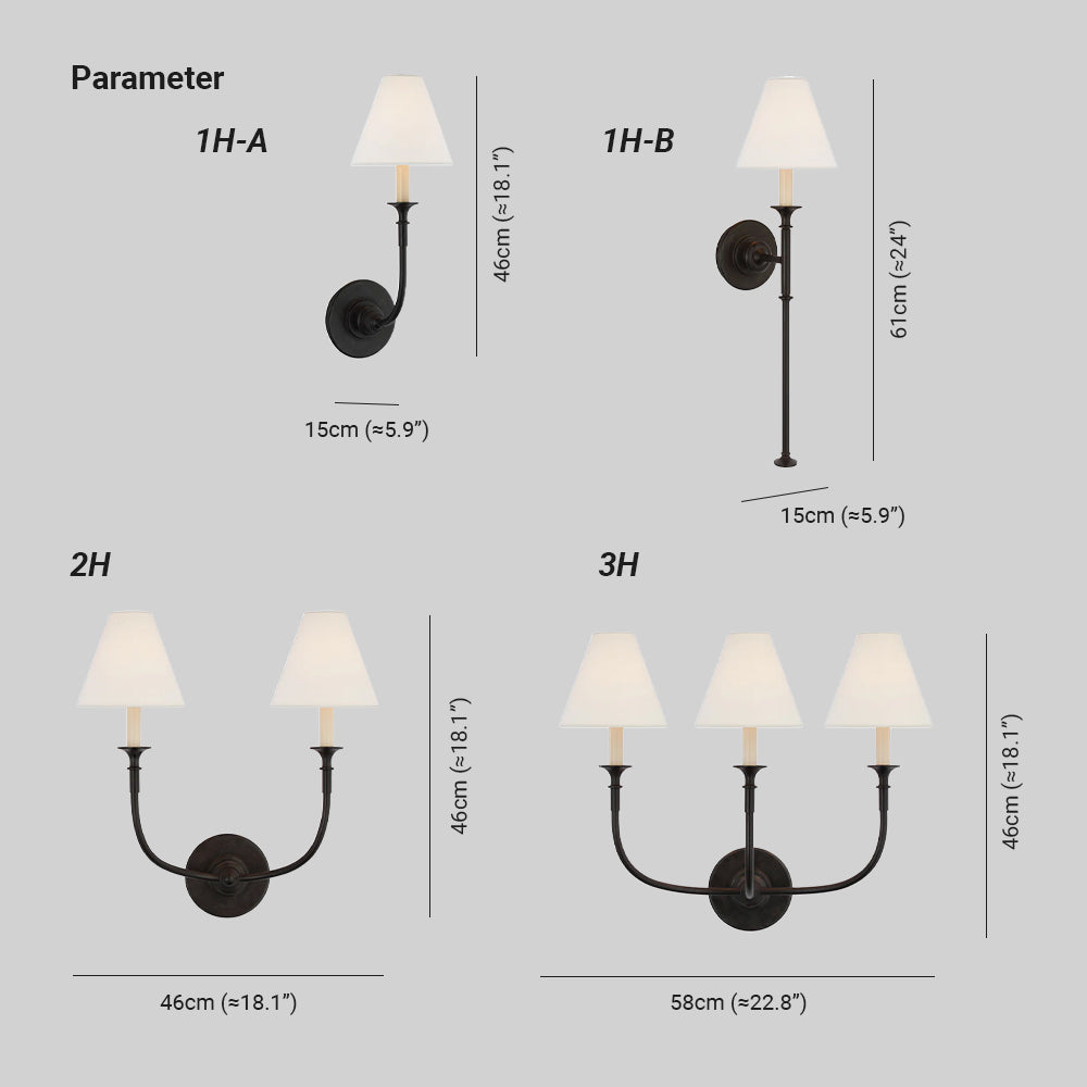 Fabric Cone Wall Light – E14 – Classic – Brass & Fabric
