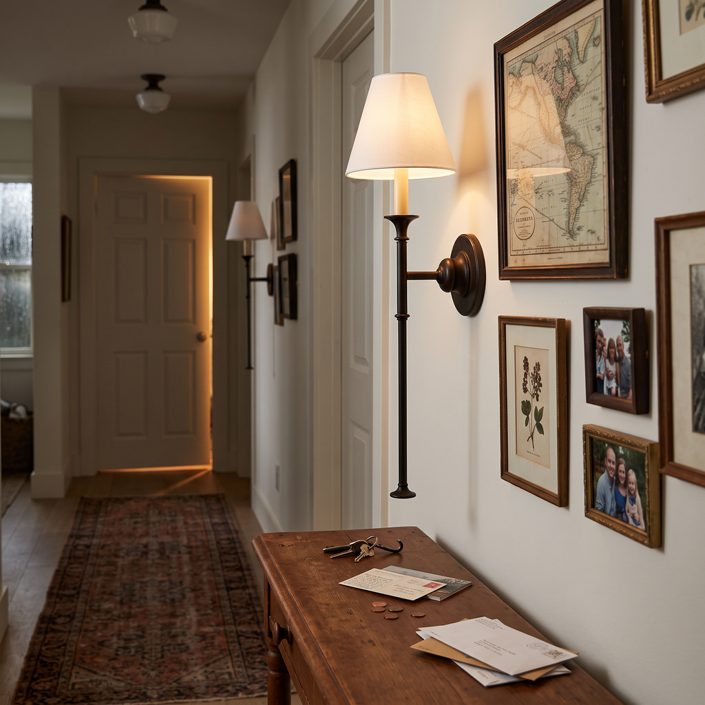 Fabric Cone Wall Light Classic in hallway - Vivienne