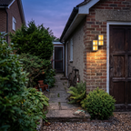 Outdoor Wall Light Black Glass by side path at twilight - Ray