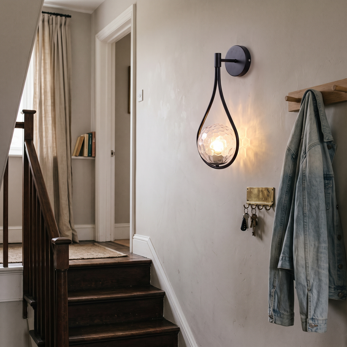 Glass Drop Wall Light on staircase wall - Valentina