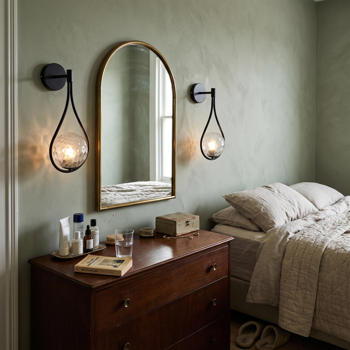 Glass Drop Wall Light pair styled in interior - Valentina