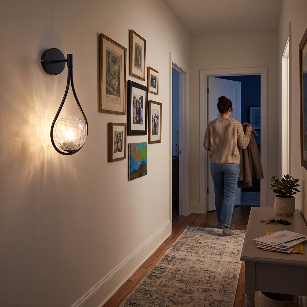 Glass Drop Wall Light in hallway - Valentina