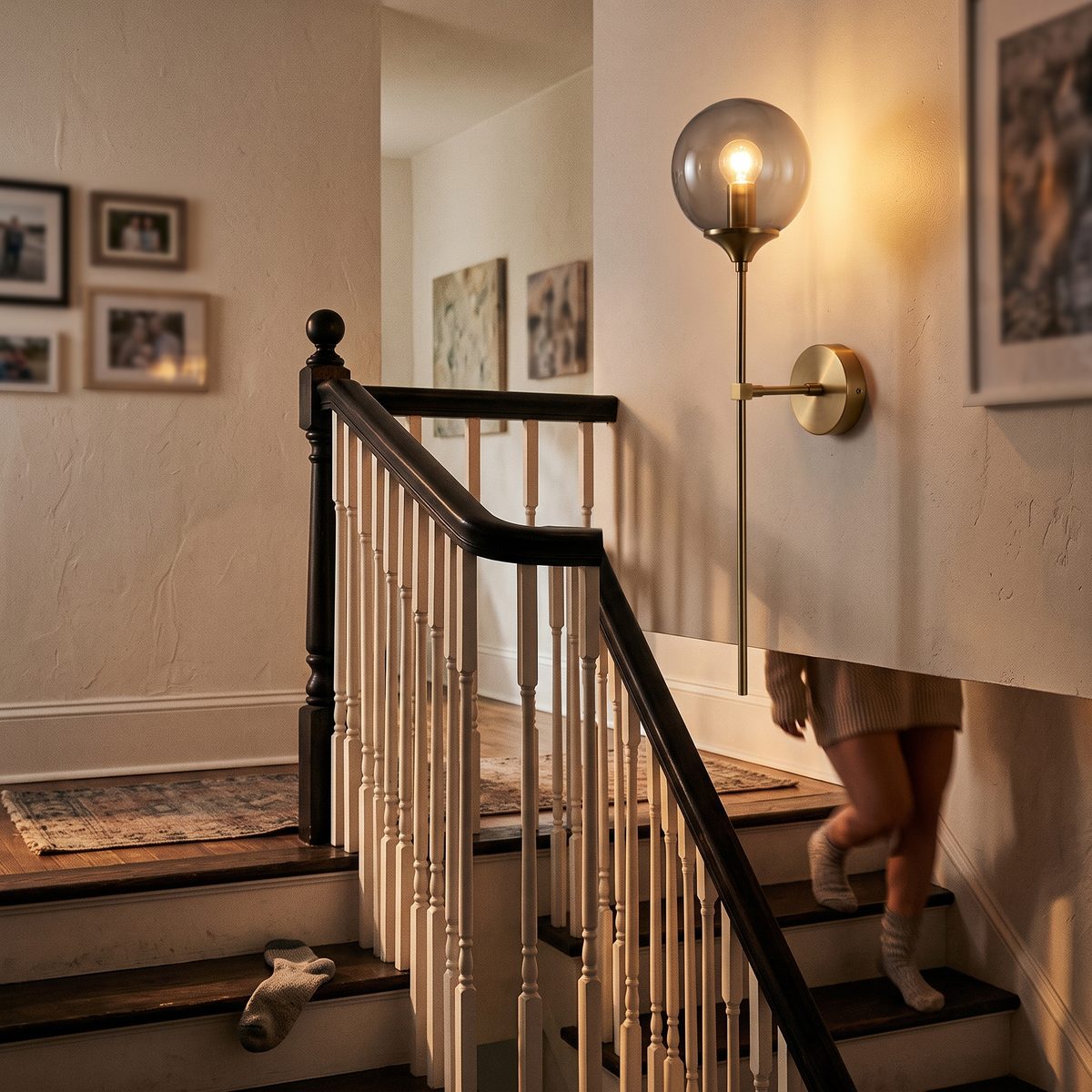 Glass Globe Wall Light Modern on staircase wall - Valentina