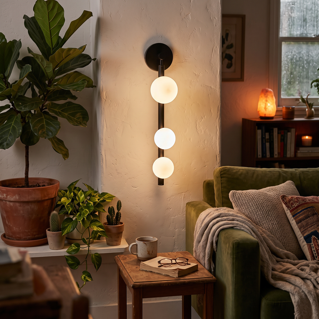 3 Light Glass Globe Wall Light in living room - Valentina